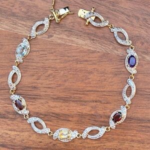 925 Gold Vermeil Multi Gemstone Infinity Tennis Bracelet 7.5” Vintage